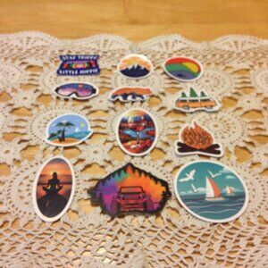Stickers, adventure and travel theme, hippie vibe, 12 new stickers